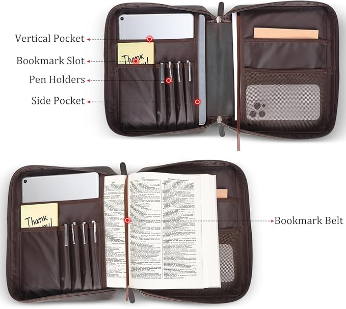 Polare Full Grain Leather Bible Cover Church Bag Bible Protective Book Holder Carrying Case Folder Organizer Portfolio
