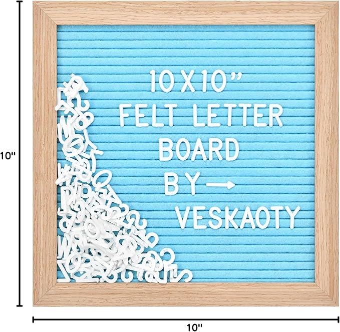 Felt Letter Board with 294 Letters, Numbers & Symbols - 10 x 10 inch Changeable Message Board with Wooden Frame Wall Mount Hook, Blue & Wood