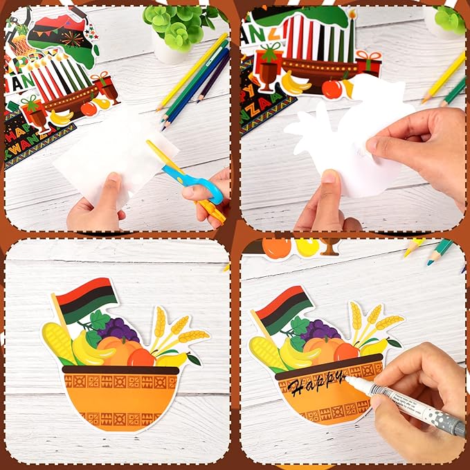 68 Pcs Kwanzaa Classroom Bulletin Border Decoration - Happy Kwanzaa Cutouts, Traditional African Giant Drum Mask Flag Map, Giant Candlestick Cutouts for School Chalkboard, Party Wall