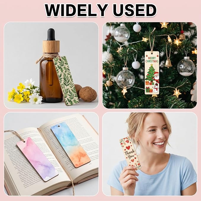 Cididu 150 Pieces Wood Blank Bookmark, DIY Wooden Craft Bookmark with Ropes | Unfinished Hanging Gift Tags Ornaments, Rectangle Crafts Blank for Wedding Birthday Party Decor Christmas , 4.7'' x 1.3''