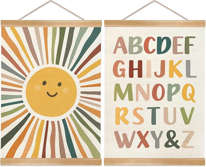 Alphabet Educational Chart Set of 2 for Classroom Decor,Colorful Educational Poster for Toddlers 1-3,Toddler Learning Poster for Ages 3-5 for Nursery Playroom and Homeschool,Back to School Season Classroom Must Haves 14x18.5Inch