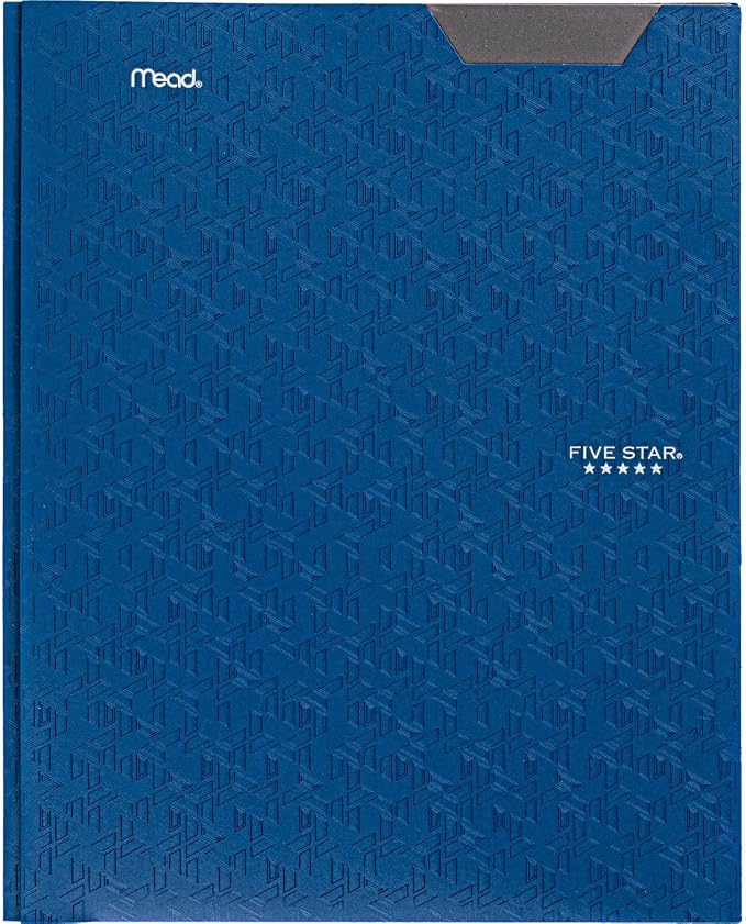 Five Star 2-Pocket Folder, Plastic Folder with Stay-Put Tabs and Prong Fasteners, Holds 8-1/2" x 11" Paper, Pacific Blue (72115) (Pack of 5)