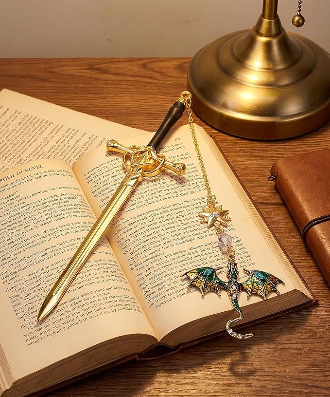 Letter Opener Envelope Slitter Mail Opener Tool Fourth Wing Fantasy Dragon Sword Bookmark, Inspirational Bookmarks for Book Lovers, Bookworm Reader School Office Supplies Gift Green Dragon