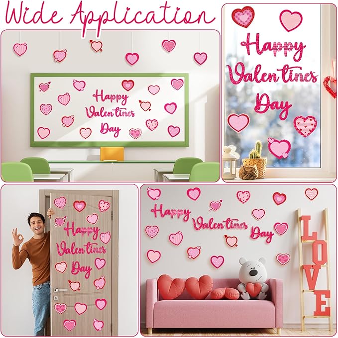 Gersoniel 83 Pieces Valentine's Day Bulletin Board Decorations Paper Love Hearts Cutouts Happy Valentines Cutouts for Romantic Classroom Home Window Door Wall Decorations Supplies
