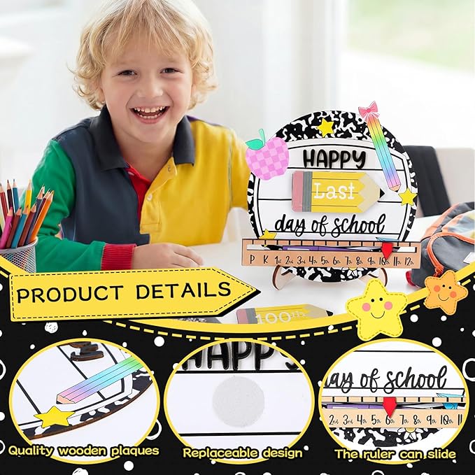 Kosiz First and Last Day of School Sign with Back to School Board Gifts Wooden First Day Sign Reusable Dry Erase 8''(Composition Notebook)
