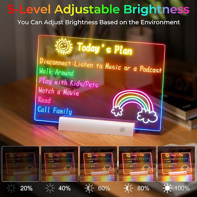 LED Drawing Board with Remote Control,Rechargeable Glow Doodle Light Up Drawing Tablet,9 Colors & 2 Modes Dry Erase Neon Led Note Board for Decor & Message,Birthday Graduation Gift,White