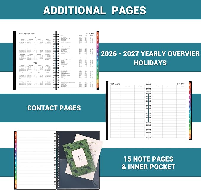 2026 Planner - Planner 2026 Weekly and Monthly, Jan 2026 - Dec 2026, 2026 Planner 6.3” × 8.4”, Notes, Thick Paper, Back Pocket, Twin-wire Binding