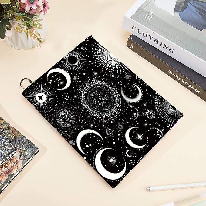 CRASPIRE Moon Stretchable Book Cover Star Black Jumbo Fabric Reusable Washable Large Nylon Book Protector Elastic Notebook Wraps Suitable for Paperbacks Textbook Booknish Hardcover Book Lovers