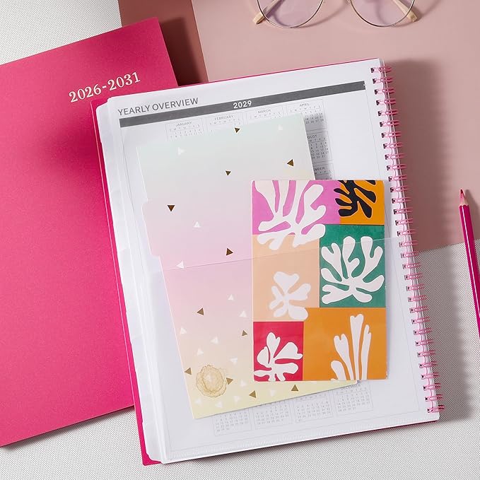 Monthly Planner 2026-2031 - 5 Year Planner/Calendar, 2026-2031 Monthly Calendar Planners Spiral Bound, Jul. 2026 - Jun. 2031, 9" x 11", Twin-Wire Binding + Tabs + Pocket - Rose Red