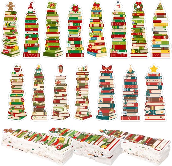 Kolldenn 150 Pcs Book Tracker Bookmarks Bulk 6.3 x 1.97 Inch Bookshelf Love to Read Bookmarks Paper Tracking Double Sided Reading Page Markers for Back to School Reading Lover(Christmas)