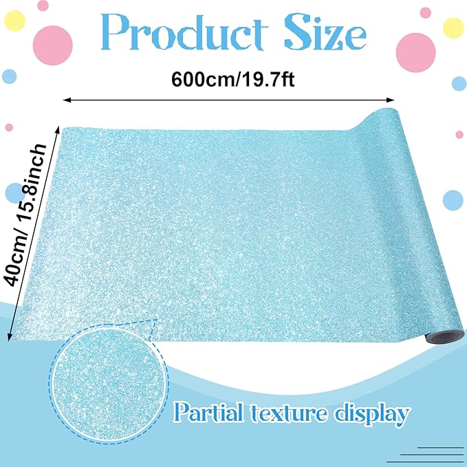 gisgfim 16" x20ft Glitter Bulletin Board Paper Roll Sparkle Color Bulletin Board Background Poster Paper Non Fading Gift Wrapping DIY Art Crafts for Office Classroom Decoration, Light Blue