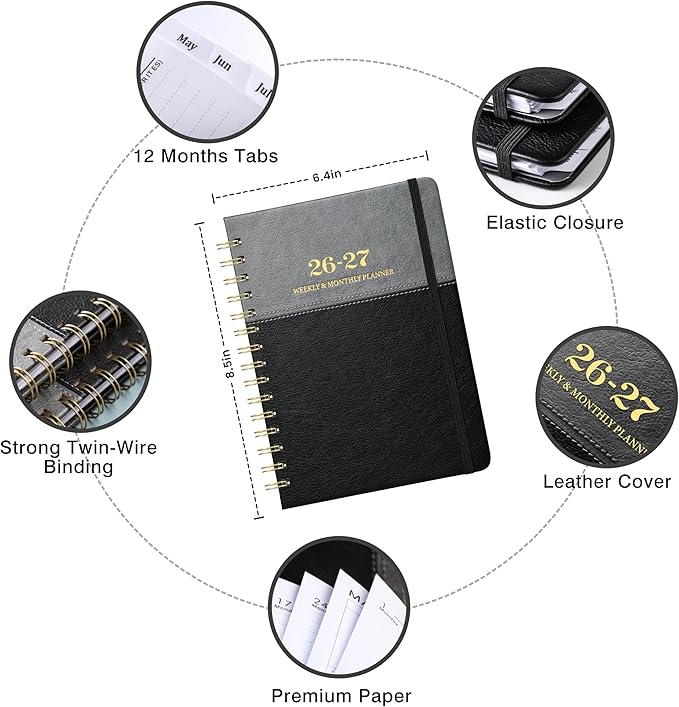 2026-2027 Planner - Weekly Monthly Calerndar Planner 2026-2027, July 2026-June 2027, Academic Agenda with Elastic Closure, Inner Pocket, 6.4'' x 8.5''
