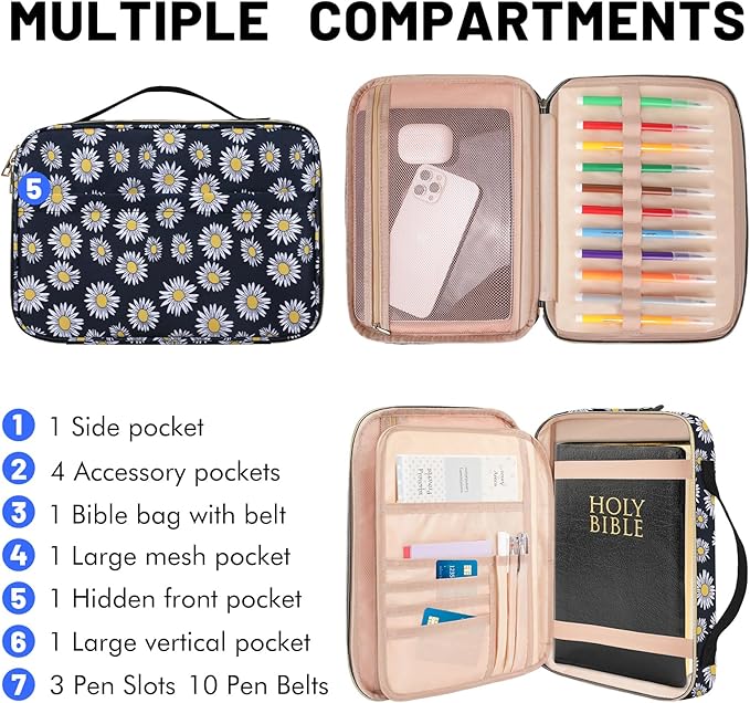 Dofilachy Bible Covers for Women - Stylish Bible Case with Durable Handle - Bible Carrying Case for Girls, Boys, Kids with Metal Zipper