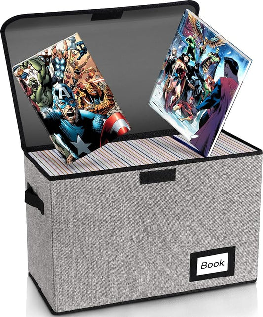 Collection Comic Book Storage Box, 15.8" X 7.8" X 11.8", Collapsible Comic Short Box, Holds 160-180 Comic Book, Heavy Duty Bin Container Holder Shelf Protector Organizer (Grey)