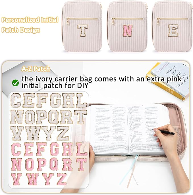 Bible Cover for Women, Initial Personalized Bible Gift - Bible Case for Men - Bible Holder - Bible Bag - Bible Carrier - Bible Carrying Case with Pockets for Bible Study Suppliers, Bible Accessories