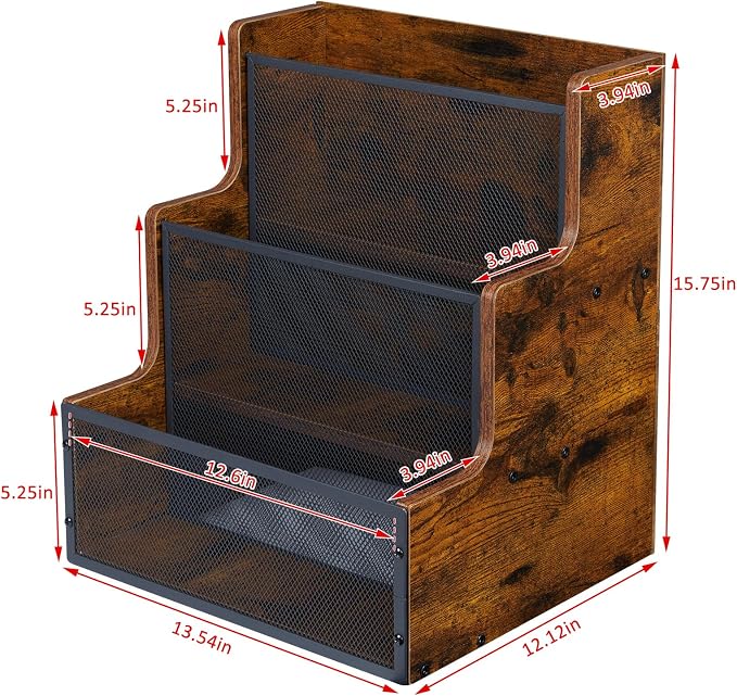Yuzehuaza Vinyl Record Storage,Stepped 3 Tier LP Vinyl Record Crate,Vinyl Record Album Holder,Holds up to 60 Records,Desktop Metal & Wooden Record Box Case Crate