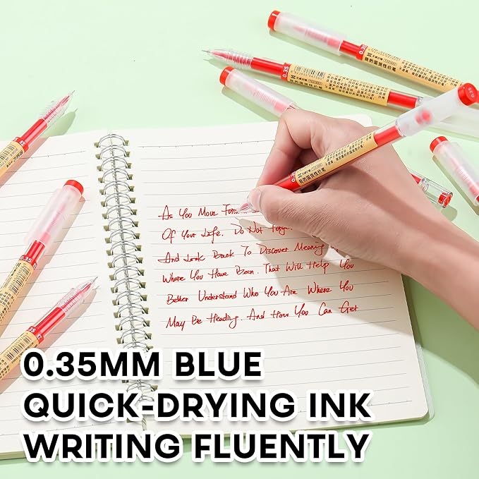RIANCY 12 Pack Red Ink Japanese Style Stationery Gel Pens, 0.35mm Extra Fine Point Tip, Quick Dry No Smear No Bleed Pen, Smooth Writing Pens for Journaling Note Taking Office School Supplies