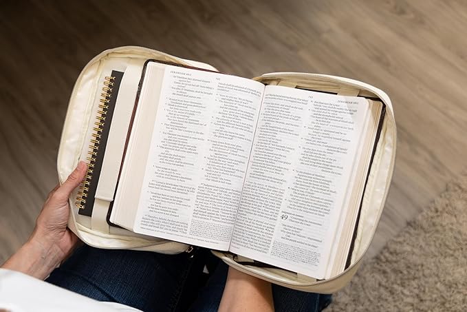 S.F. Creations Premium Bible & Book Carrying Case with Journaling Accessories - Convenient for Men, Women, Teens, and Kids, Ivory