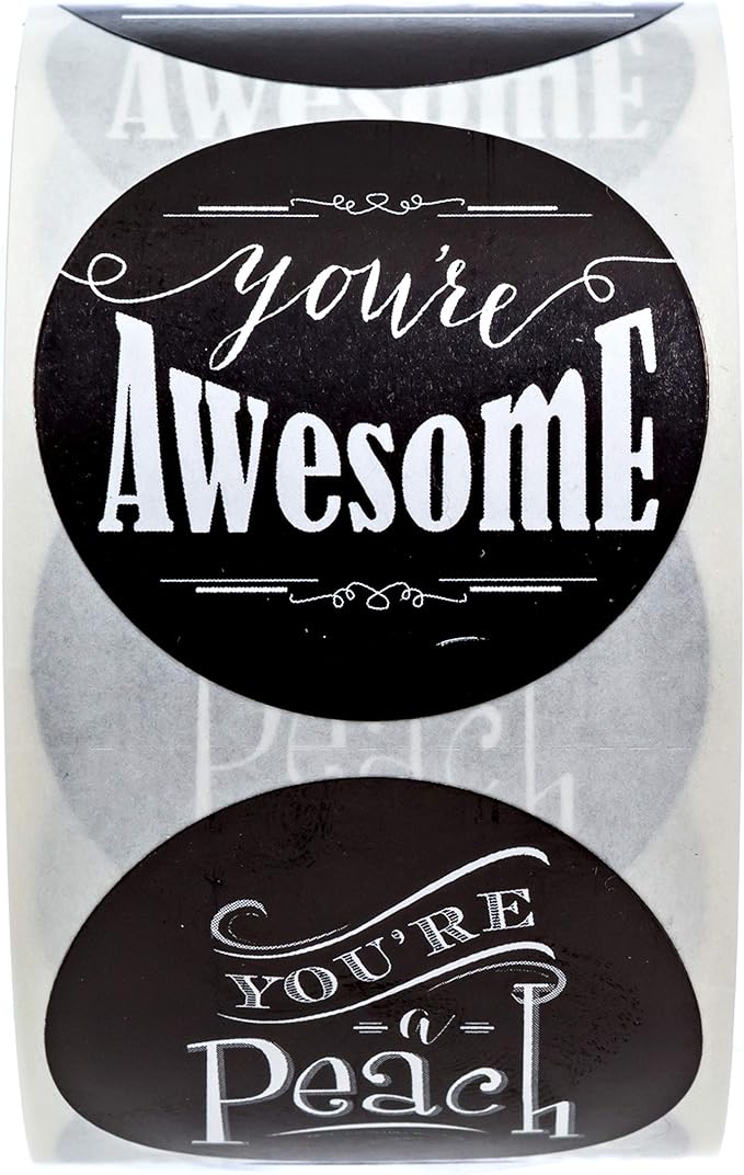 SBLABELS Retro Chalkboard Thank You Stickers / 500 Appreciation Labels / 6 Chalkboard Thanks Designs / 1.5" Round Teacher Gratitude Labels/Made in The USA