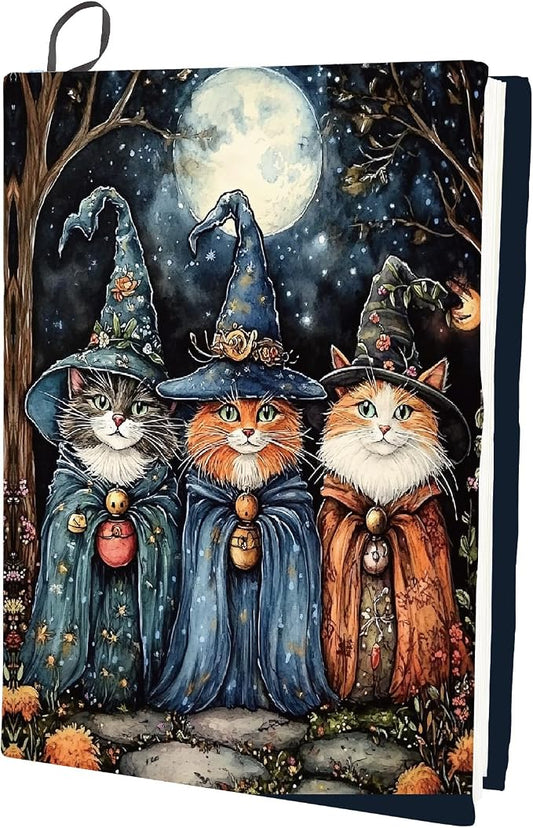 CRASPIRE Cat Book Cover Stretchable Book Sleeve Cover Notebook Wraps Large Rectangle Cloth Witch Cats Design Elastic Notebook Protector for Hardcover Paperback Textbook