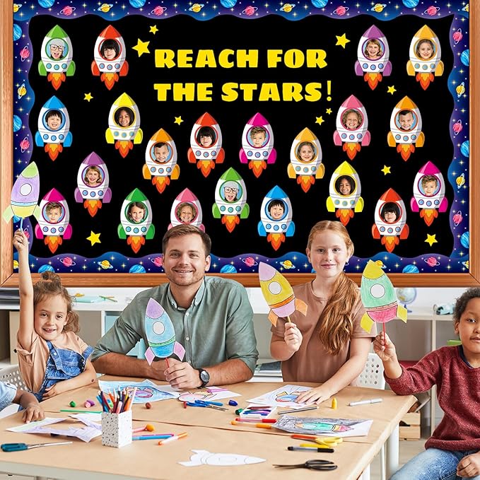 gisgfim 80Pcs Rocket Cutouts Back to School Decorations Bulletin Board Outer Space Paper Cut-Outs Classroom Decor for Boy Girl DIY Craft Photo Wall Door Kindergarten Preschool Party Favor Supply