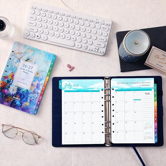 2026-2027 Planner Refills - Planner 2026-2027 Inserts with 7-Hole Punched, 5-1/2" x 8-1/2", Runs from July 2026 to June 2027, Weekly and Monthly Spread, Colorful Monthly Tabs
