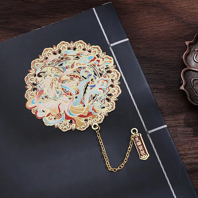 Luxury Dunhuang Metal Bookmark Gift Set, Elegant Bookmark with Pendant, Exquisite Pipa Fairy Gift Box for Book Lovers, Women, Readers and Writers