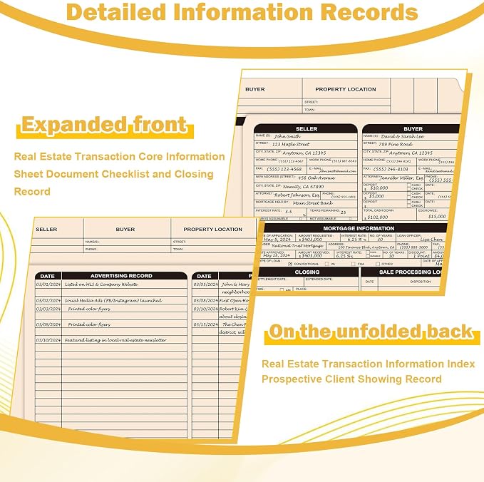 25 Pcs Real Estate Listing Folder Pre-Printed List for Real Estate Agent Supplies Durable Letter Size 210 GSM Manila Card Stock with Closing Checklist Color-Coded Dots for Documents Organizing