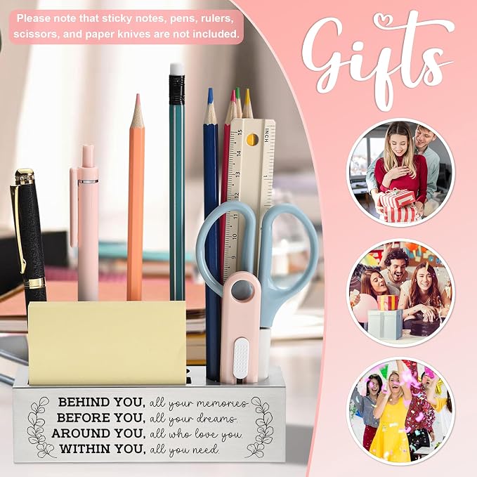 Motivational Pencil Holder Desk Organizer with Inspirational Message, Stainless Steel Office Caddy for Women Men, Laser Engraved Quote Gift for Teacher Coworker Friend, Positive Decor - FBA401