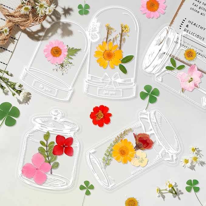 Large Size Transparent Dried Flower Bookmarks, 40 PCS Handmade DIY Flower Page Clips,World in Bottle-Making Stunning Herbarium(Glass Bottle and Mason Jars)