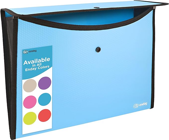 Square Flap Document Holder Blue, Expanding File Folder, A4 Letter Size Reusable Filling Envelopes, Snap Closure Wallet File Pouch Also Available in Pink, Purple, Green, Red, Grey, 1 Pc– By Enday