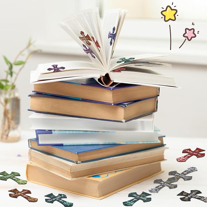 25Pack Magnetic Bookmarks Christian Bookmarks Bulk Cross Bible Bookmark for Reading Women Men Kids Teacher Book Lovers Gifts, Religious Magnet Bookmark Clips Cute Personalized Book Markers (Vintage)