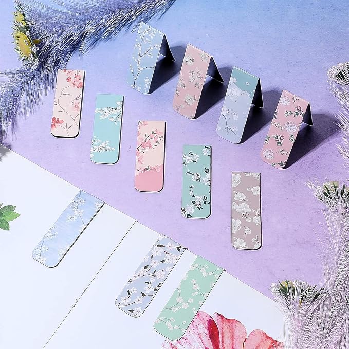 Dianelhall 48 Pcs Magnetic Bookmarks for Women Floral Book Markers Women's Day Gifts Flower Bookmark Assorted Book Magnets Page Markers Clip Bookmarks for Books Lovers Students Teachers Reading