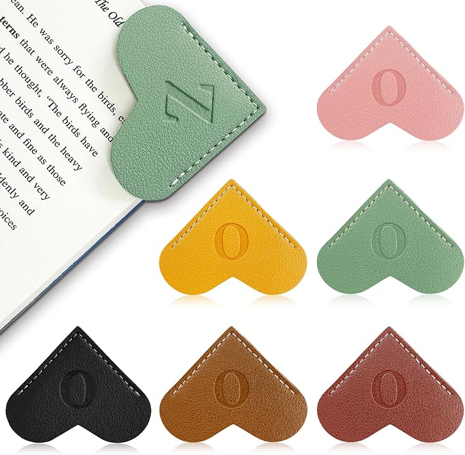 6Pcs Personalized Leather Heart Bookmark with Initial,26 A-Z Letters Cute Corner Book Mark for Reading,Book Page Accessories for Women, Book Lovers, Teachers, Students Gifts