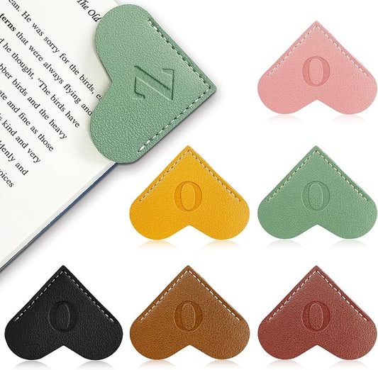 6Pcs Personalized Leather Heart Bookmark with Initial,26 A-Z Letters Cute Corner Book Mark for Reading,Book Page Accessories for Women, Book Lovers, Teachers, Students Gifts