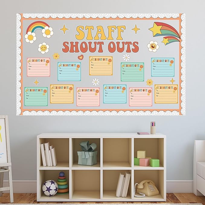 Boho Hippie Staff Shout Outs Bulletin Board Decorations Groovy Retro Staff Shout Outs Bulletin Board Set Appreciation and Recognition DIY Craft Cutouts for Back to School Classroom Decor Supplies