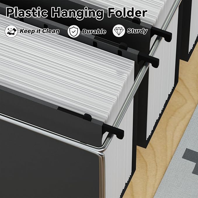 Ansook Plastic Legal Size Hanging File Folders, 12 Pack Black Legal Size File Folders, Heavy Duty 3 Inch File Folders Hanging with Tabs, Hanging File Folder Organizers for Office Home School