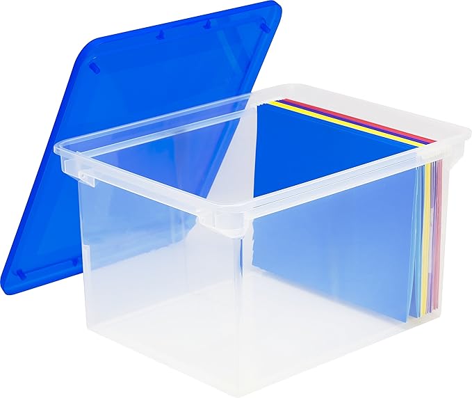 Storex Plastic File Tote Storage Box with Snap-On Lid, Letter/Legal Size, Clear (61508U01C)