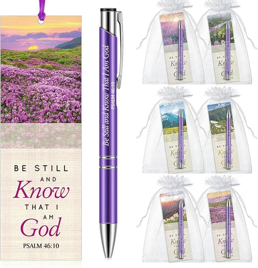 Dispowreath 36 Pcs/ 18 Sets Be Still and Know That I Am God Bookmark with Pen, Include 18 Psalm 46: 10 Bookmarks, 18 Inspirational Bible Verse Pen for Women & Men Christian Gifts Church Party Supplies