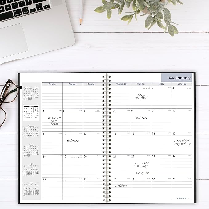 AT-A-GLANCE 2026 Planner, Monthly, 8" x 12", Large, DayMinder, Black (SK20026)