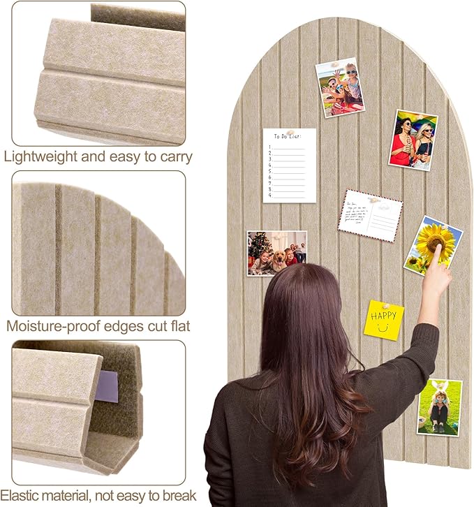 SmoothNovelty 31.5 X24 Inch Large Arch Felt Bulletin Board with 50 Wooden Pushpins Decorative Picture Framed Display Board Felt Tile Wall Organizer for School Home Office Boho Wall Decor(Dark Camel)