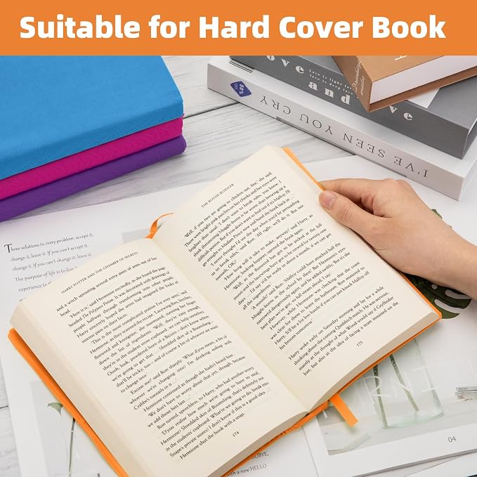 KICNIC Orange Fabric Book Cover for Hardcover, 1 Pack, 6x9 Inch, Up to 8.5”x9.5”, Adjustable School Book Sleeve Protector for Teens, Stretchable Decorative Cloth Book Sox for Book Lovers