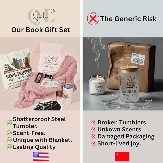 Luxury Book Lover Gifts for Women Readers - 8pc Bookish Gift with Premium Blanket & Shatterproof Steel Tumbler, Librarian Bookworm & Book Club Theme Birthday Present, Mother's Day Reading Gifts