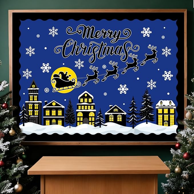 Christmas Bulletin Board Set Xmas Paper Cutouts for Holiday School Classroom Party Decor（Merry Christmas Style）