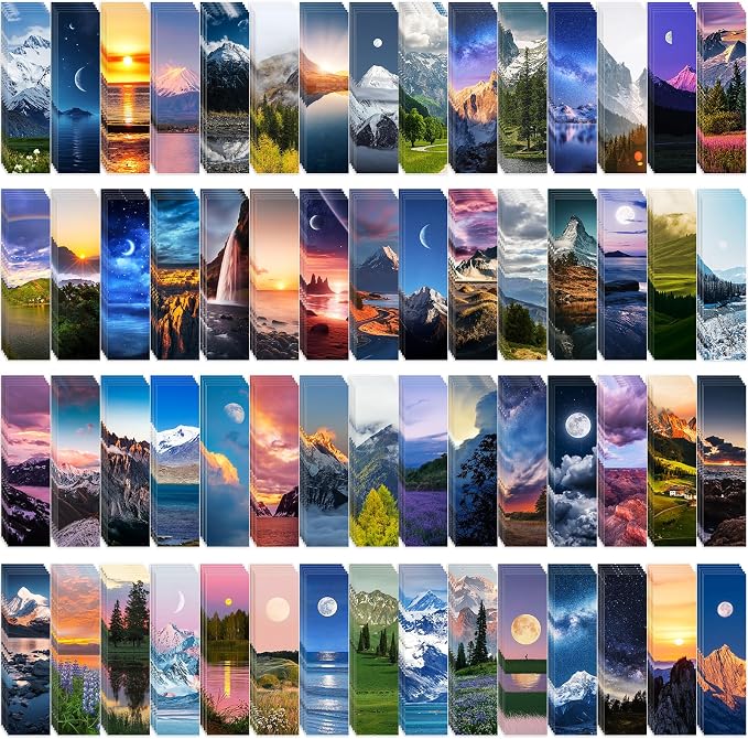 300PCS Landscape Bookmarks for Kids Classroom: 60 Designs, Cool Landscape Bookmarks, Cute Book Mark, Double Sided, for Book Lovers, Students, Children, Rewards, Gifts