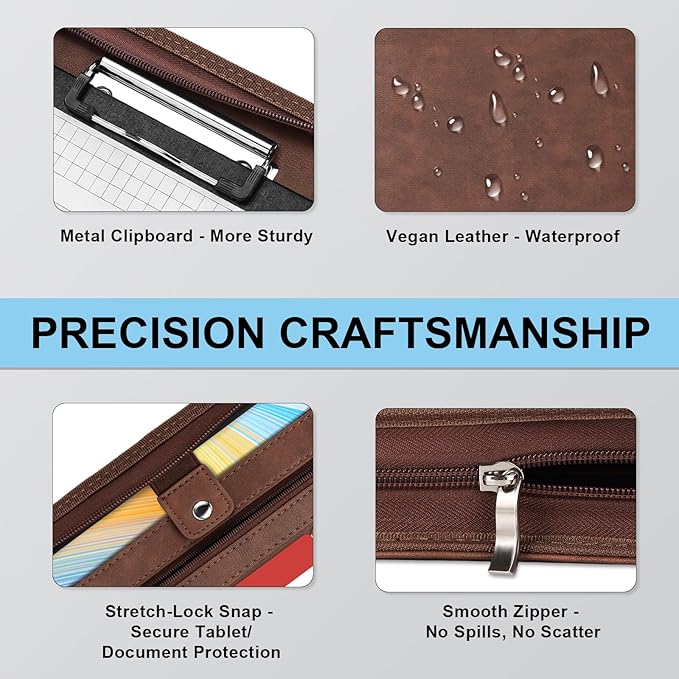 Eshow Portfolio Organizer - 3 Ring Binder with Zipper, Vegan Leather Business Padfolio Folder with Notepad Includes 5 Clear Sheet Protectors for Documents Files for Men Women