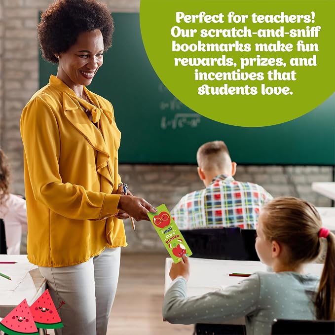 Large Sized Scratch and Sniff Scented Bookmarks, 10 Styles – Fun Smelly Bookmarks for Kids, Teachers, Reading Rewards, Classroom Incentives, & Party Favors (Starter Pack, 30 Pieces)