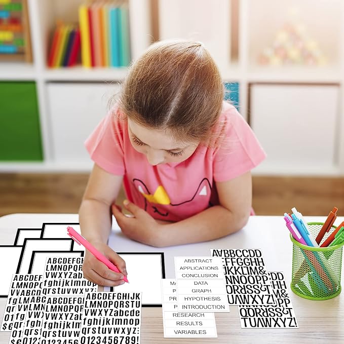 PerKoop 36 Sheets Science Fair Board Poster Boards Supplies 24 Self Adhesive Presentation Subtitles 4 Science Fair Project Titles 8 Personalized Letter Sticker for Classroom(Black)