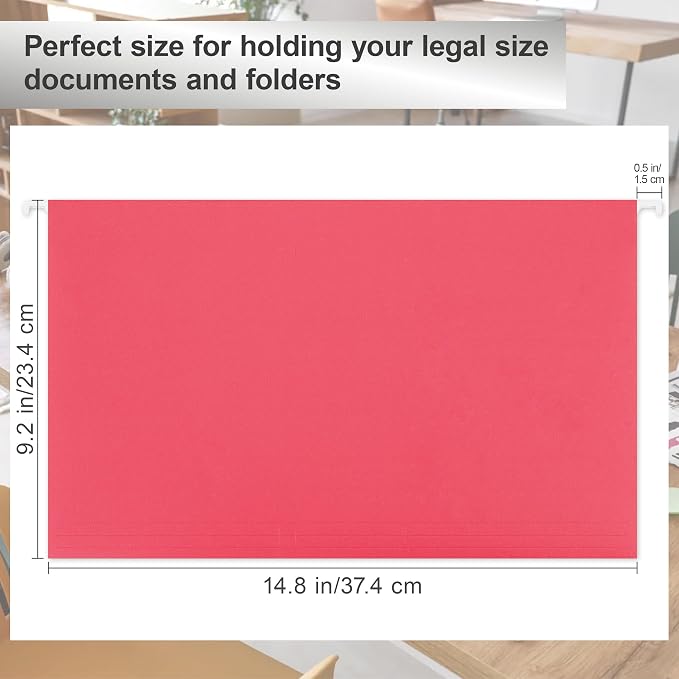 Legal Size Hanging File Folders,25 Packs Legal Hanging File Folders,Rose Red Legal Size Hanging Folders,9.2'' × 14.8'',Hanging Folders for Filing Cabinet,1/5 Adjustable Tabs for Office,School,Home