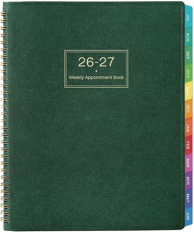 Appointment Book 2026-2027 - Daily Hourly Planner 2026-2027, JUL 2026 - JUN 2027, 9"x 11", 26-27 Planner Weekly and Monthly, Appointment Planner 26, 15-Minute Interval, Flexible Cover - Dark green